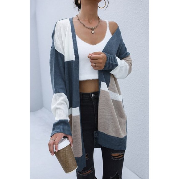 A Classy Chic Boutique Sweaters - Color Block Dropped Shoulder Cardigan
